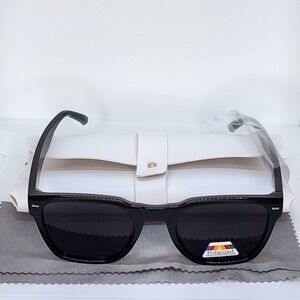 Black Polarized Rectangular Sunglasses | UV400 | Unisex | Case + Cloth Included